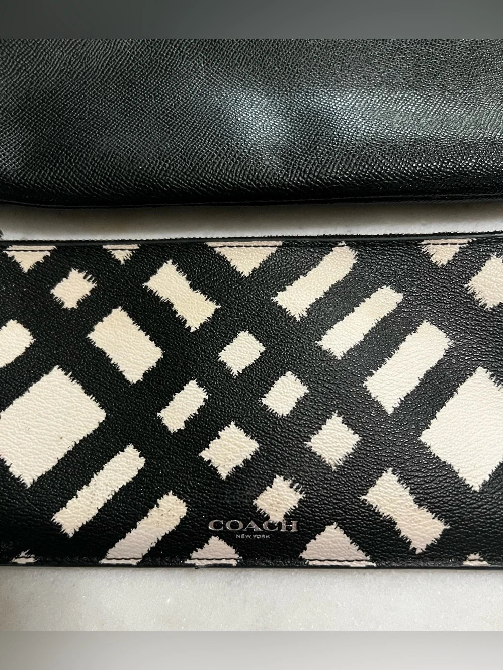 Coach East/West Leather Crossbody With Pop Up Black White Crisscross Print Pouch